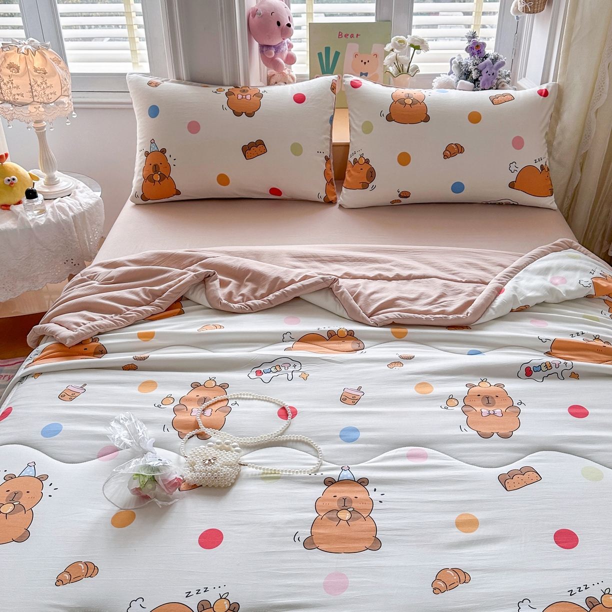 91家纺网 家纺一手货源 找家纺 优卡迪家纺馆 2026新款水洗云朵棉夏被四件套下载文件包含买家秀 卡皮巴拉