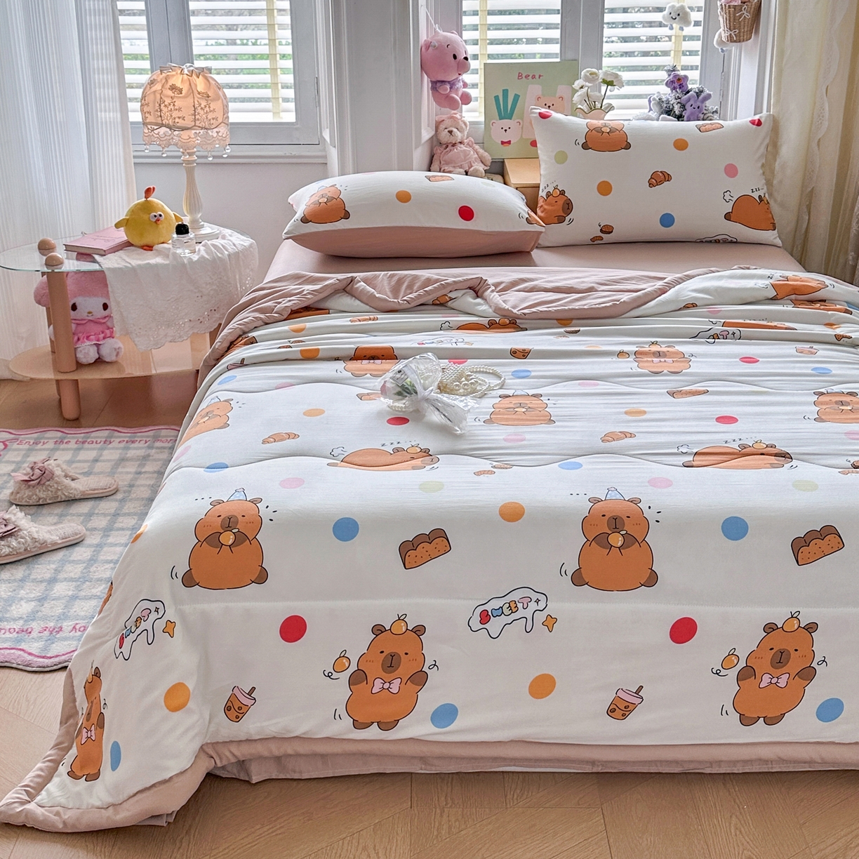 91家纺网 家纺一手货源 找家纺 优卡迪家纺馆 2026新款水洗云朵棉夏被四件套下载文件包含买家秀 卡皮巴拉