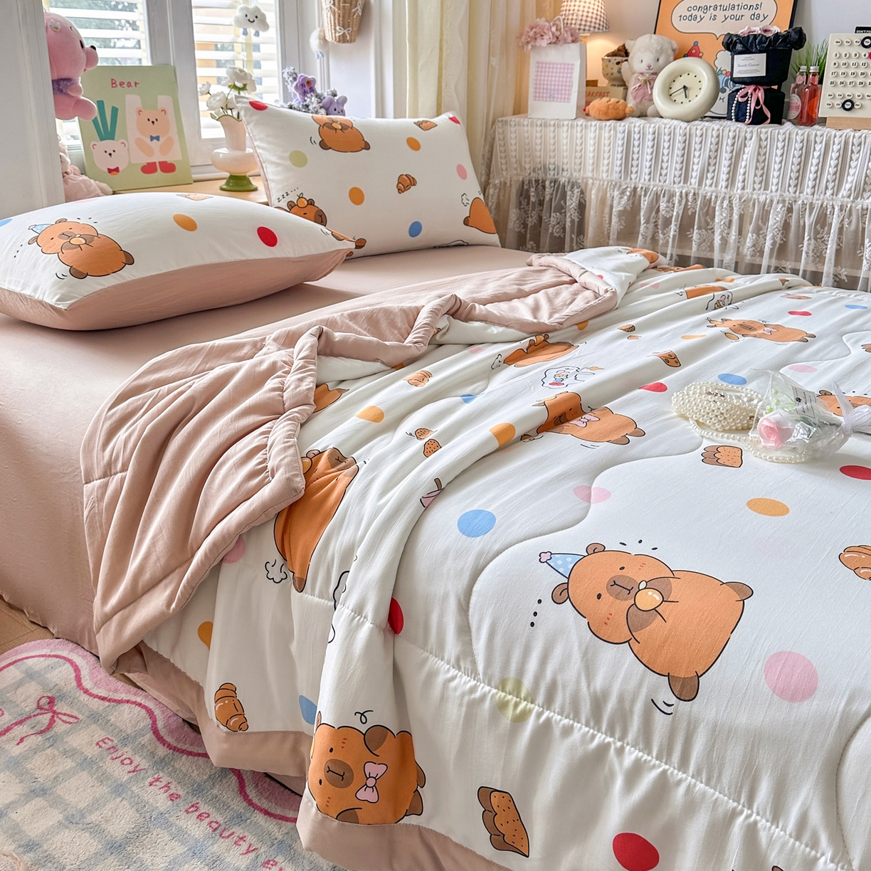 91家纺网 家纺一手货源 找家纺 优卡迪家纺馆 2026新款水洗云朵棉夏被四件套下载文件包含买家秀 卡皮巴拉