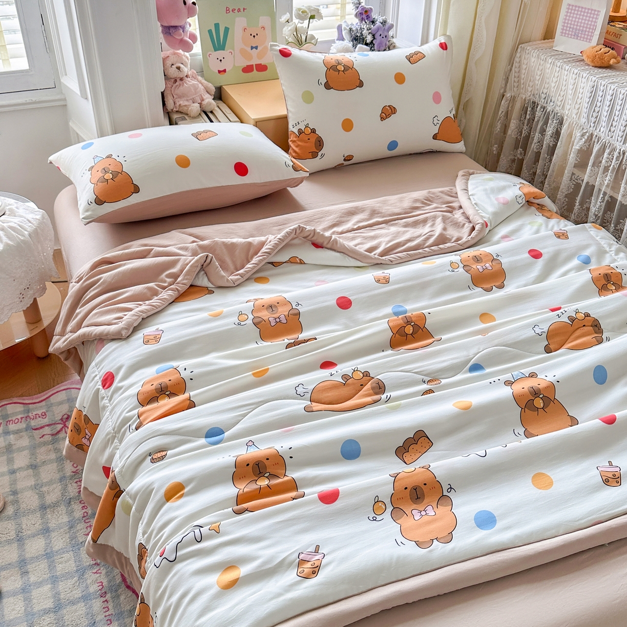 91家纺网 家纺一手货源 找家纺 优卡迪家纺馆 2026新款水洗云朵棉夏被四件套下载文件包含买家秀 卡皮巴拉