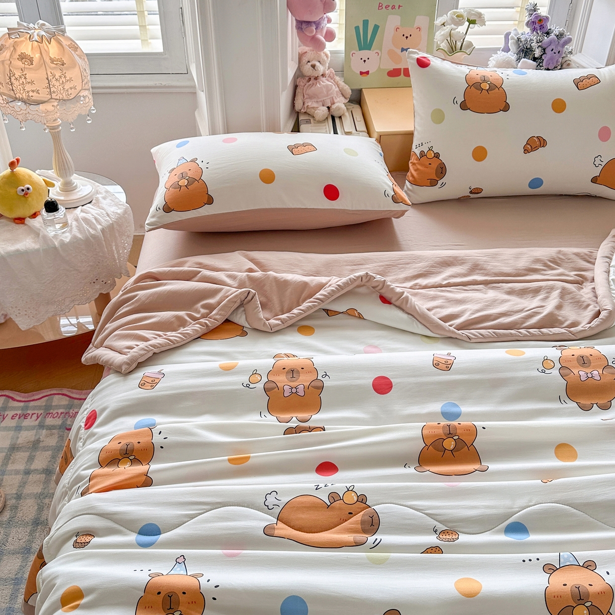 91家纺网 家纺一手货源 找家纺 优卡迪家纺馆 2026新款水洗云朵棉夏被四件套下载文件包含买家秀 卡皮巴拉