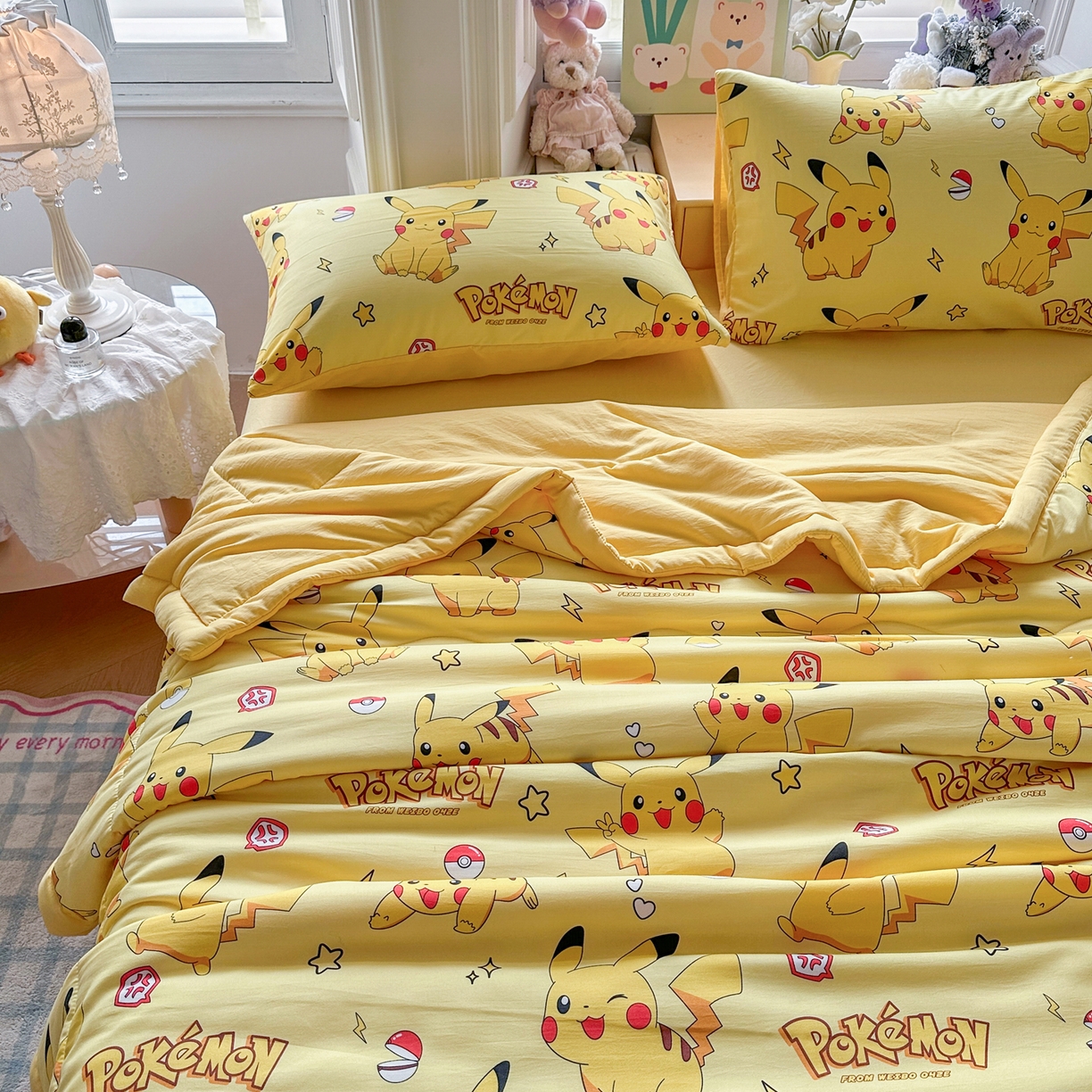 91家纺网 家纺一手货源 找家纺 优卡迪家纺馆 2026新款水洗云朵棉夏被四件套下载文件包含买家秀 闪电宝宝