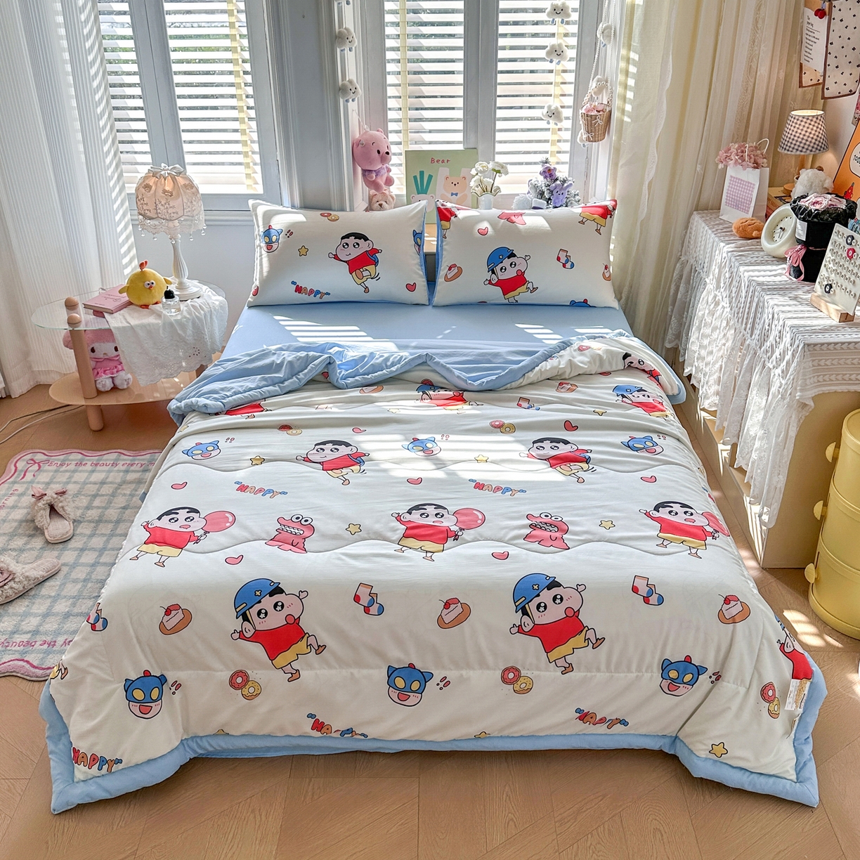 91家纺网 家纺一手货源 找家纺 优卡迪家纺馆 2026新款水洗云朵棉夏被四件套下载文件包含买家秀 淘气小新