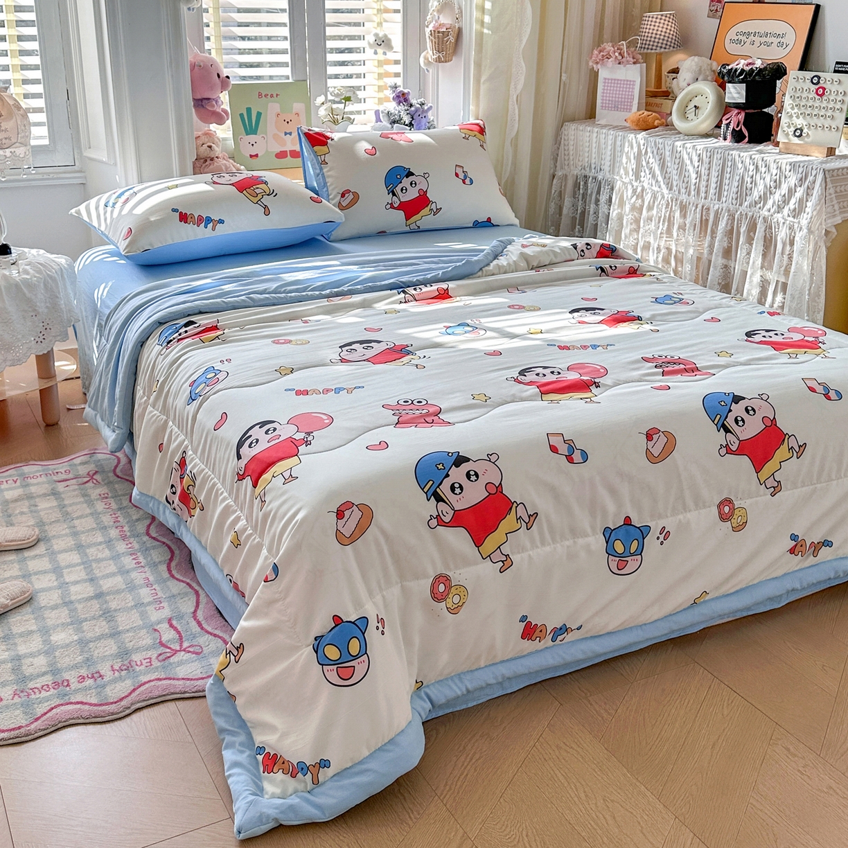 91家纺网 家纺一手货源 找家纺 优卡迪家纺馆 2026新款水洗云朵棉夏被四件套下载文件包含买家秀 淘气小新