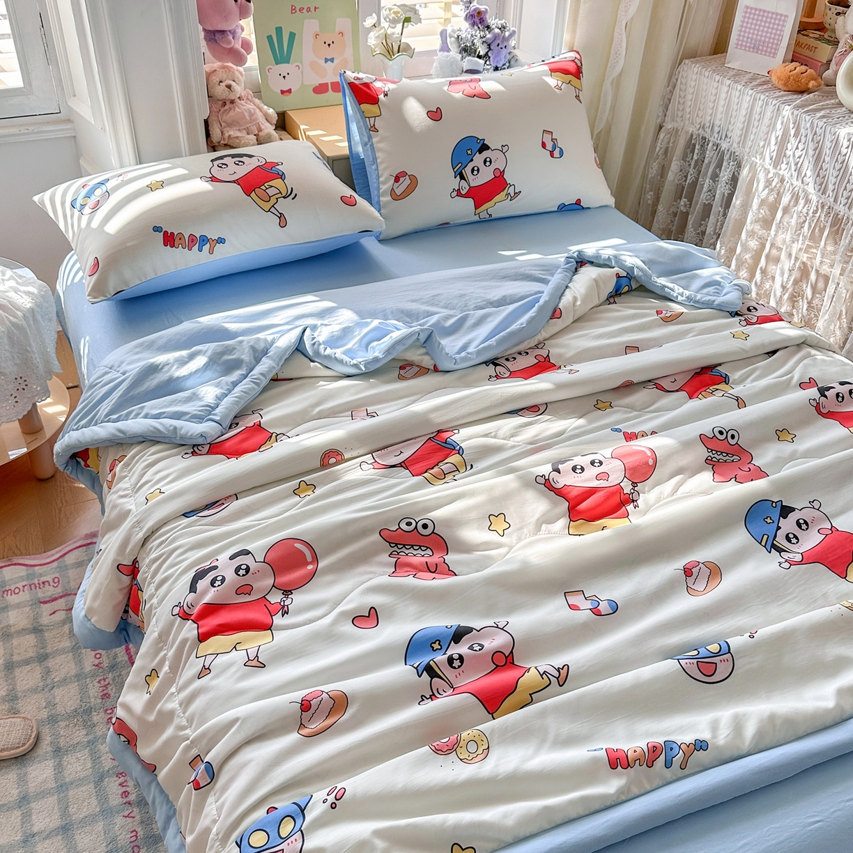 91家纺网 家纺一手货源 找家纺 优卡迪家纺馆 2026新款水洗云朵棉夏被四件套下载文件包含买家秀 淘气小新