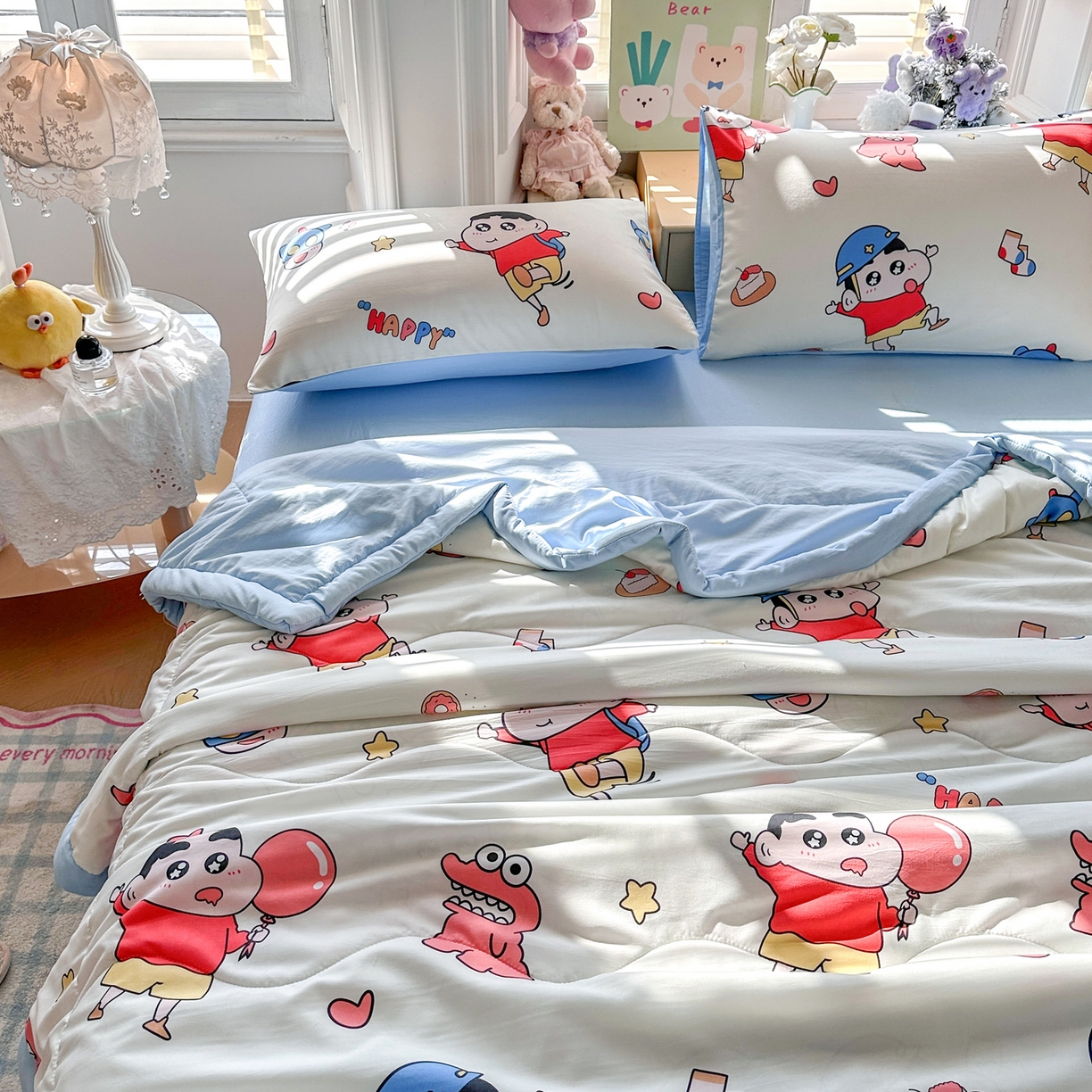 91家纺网 家纺一手货源 找家纺 优卡迪家纺馆 2026新款水洗云朵棉夏被四件套下载文件包含买家秀 淘气小新