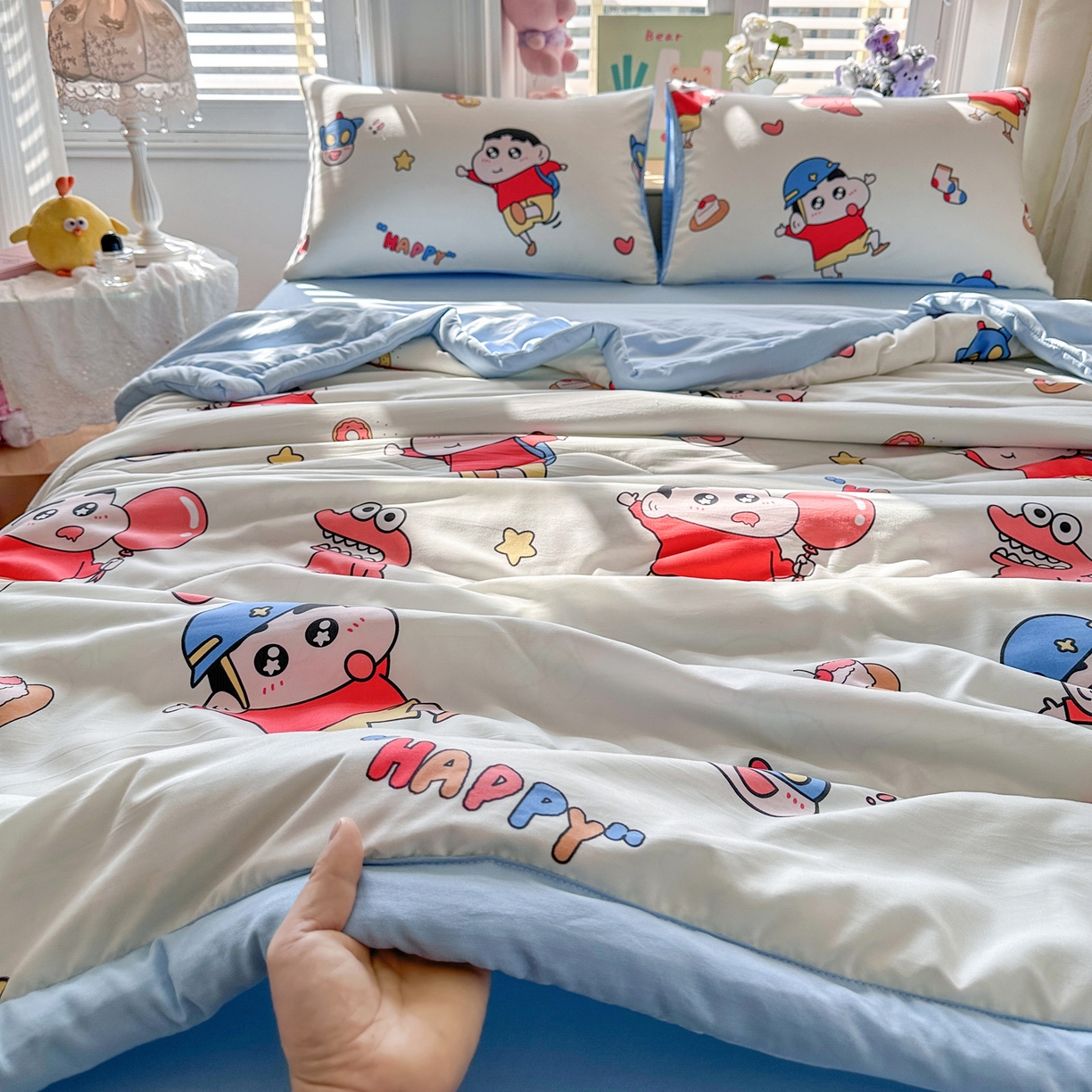 91家纺网 家纺一手货源 找家纺 优卡迪家纺馆 2026新款水洗云朵棉夏被四件套下载文件包含买家秀 淘气小新