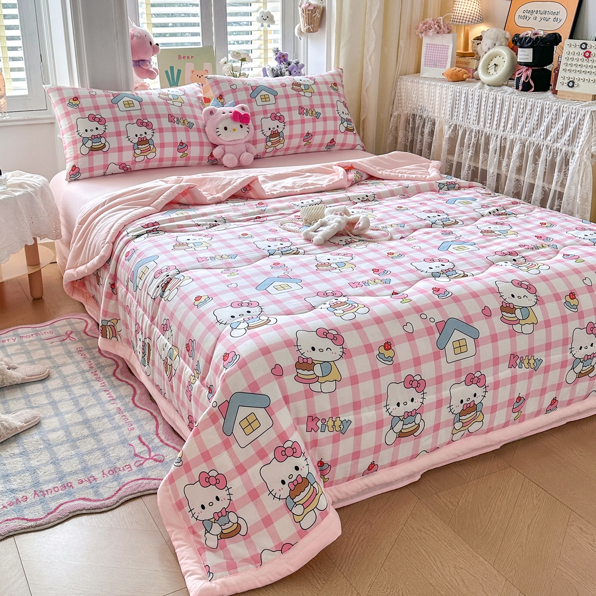 91家纺网 家纺一手货源 找家纺 优卡迪家纺馆 2026新款水洗云朵棉夏被四件套下载文件包含买家秀 甜梦小喵