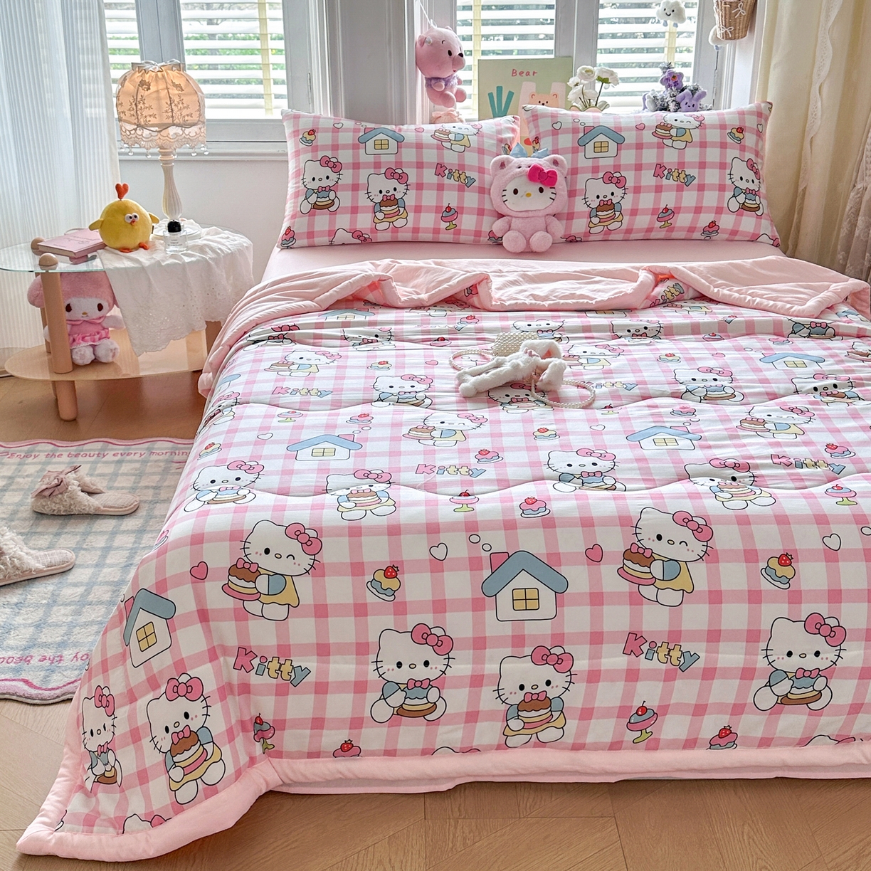 91家纺网 家纺一手货源 找家纺 优卡迪家纺馆 2026新款水洗云朵棉夏被四件套下载文件包含买家秀 甜梦小喵