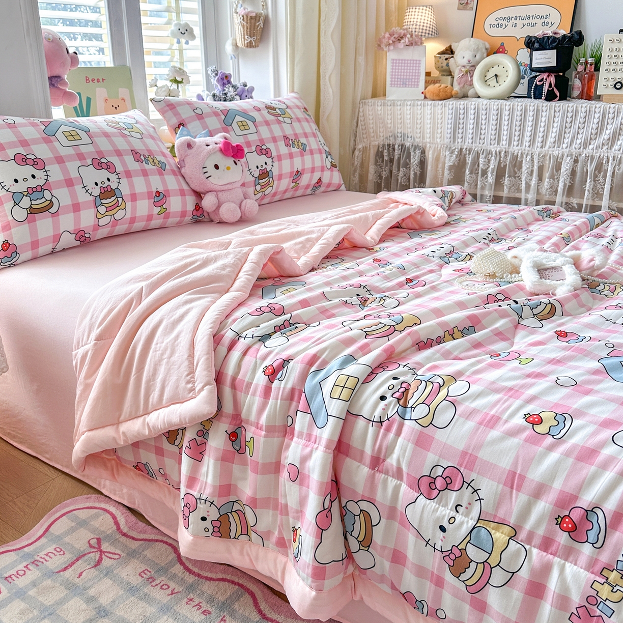 91家纺网 家纺一手货源 找家纺 优卡迪家纺馆 2026新款水洗云朵棉夏被四件套下载文件包含买家秀 甜梦小喵