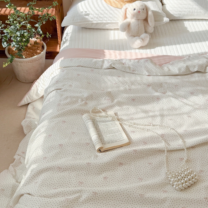 91家纺网 家纺一手货源 找家纺 大彩家居 2026新款全棉双层纱凉感夏被 法式蝴蝶结