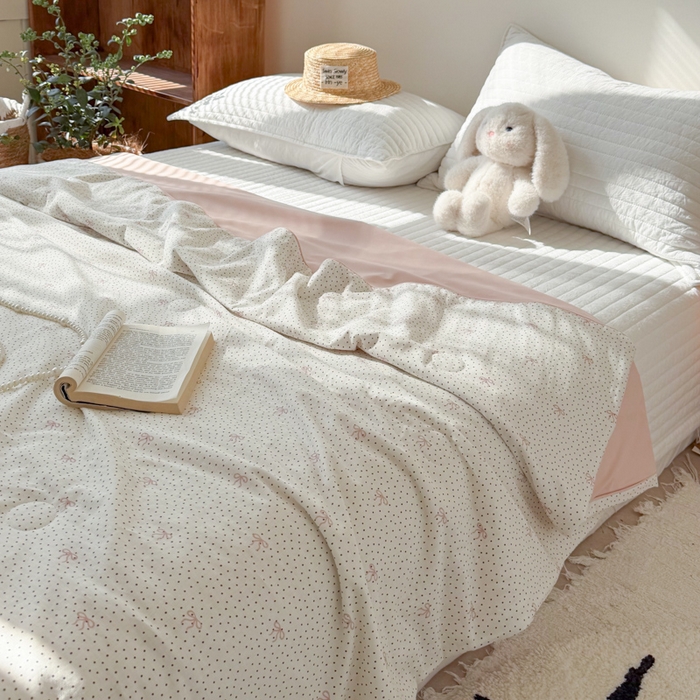 91家纺网 家纺一手货源 找家纺 大彩家居 2026新款全棉双层纱凉感夏被 法式蝴蝶结