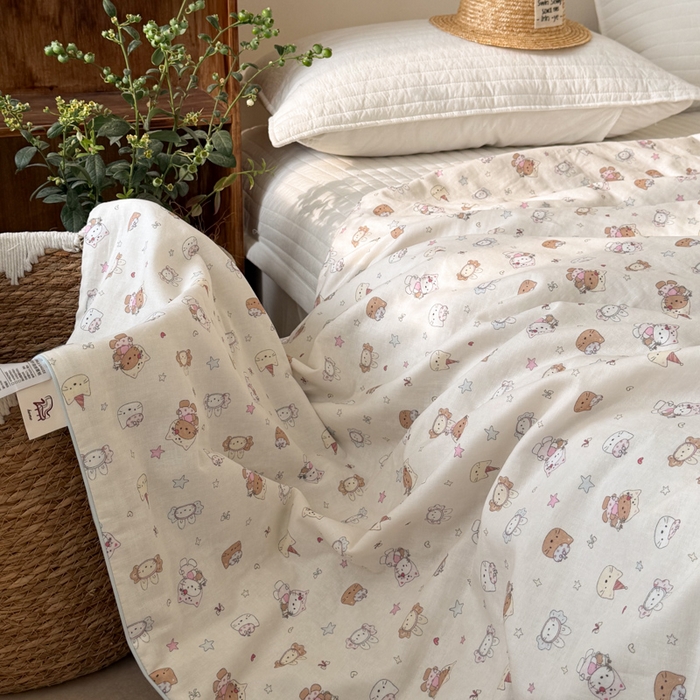 91家纺网 家纺一手货源 找家纺 大彩家居 2026新款全棉双层纱凉感夏被 萌宠派对