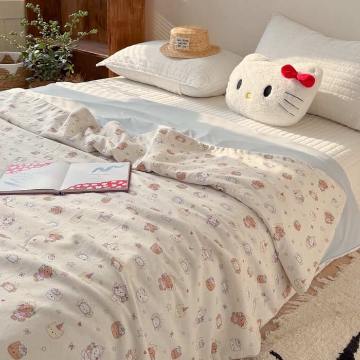 91家纺网 家纺一手货源 找家纺 大彩家居 2026新款全棉双层纱凉感夏被 萌宠派对