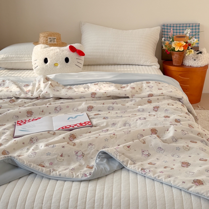 91家纺网 家纺一手货源 找家纺 大彩家居 2026新款全棉双层纱凉感夏被 萌宠派对