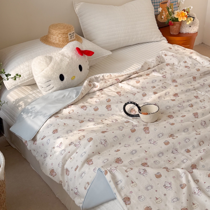 91家纺网 家纺一手货源 找家纺 大彩家居 2026新款全棉双层纱凉感夏被 萌宠派对