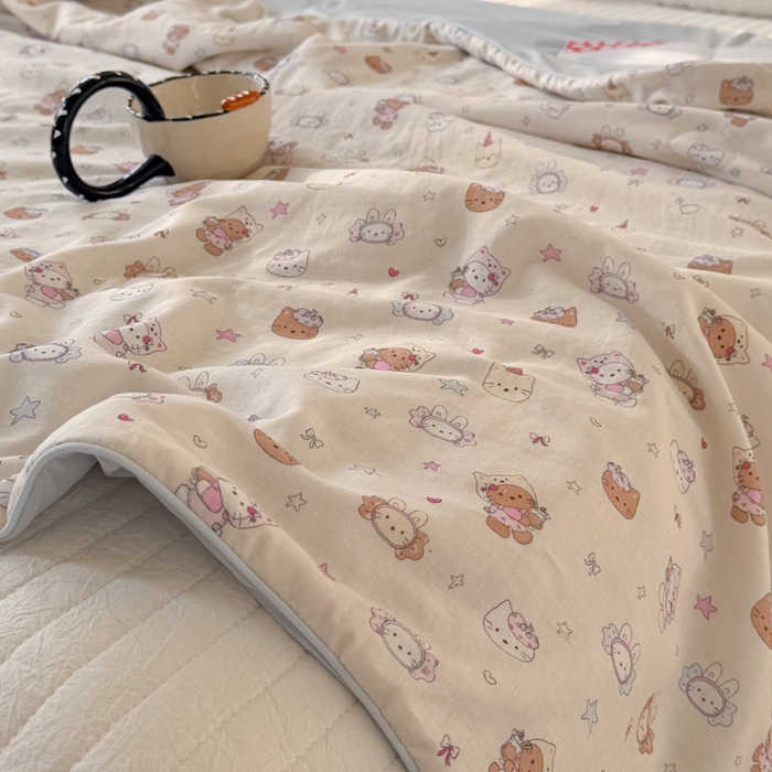 91家纺网 家纺一手货源 找家纺 大彩家居 2026新款全棉双层纱凉感夏被 萌宠派对