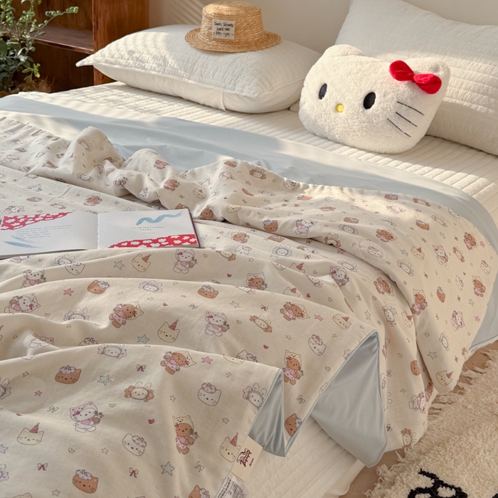 91家纺网 家纺一手货源 找家纺 大彩家居 2026新款全棉双层纱凉感夏被 萌宠派对