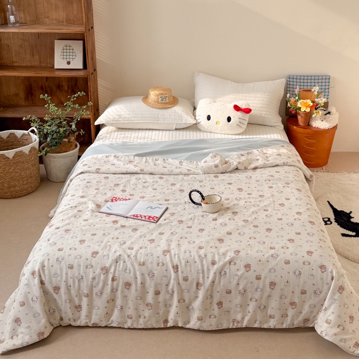 91家纺网 家纺一手货源 找家纺 大彩家居 2026新款全棉双层纱凉感夏被 萌宠派对