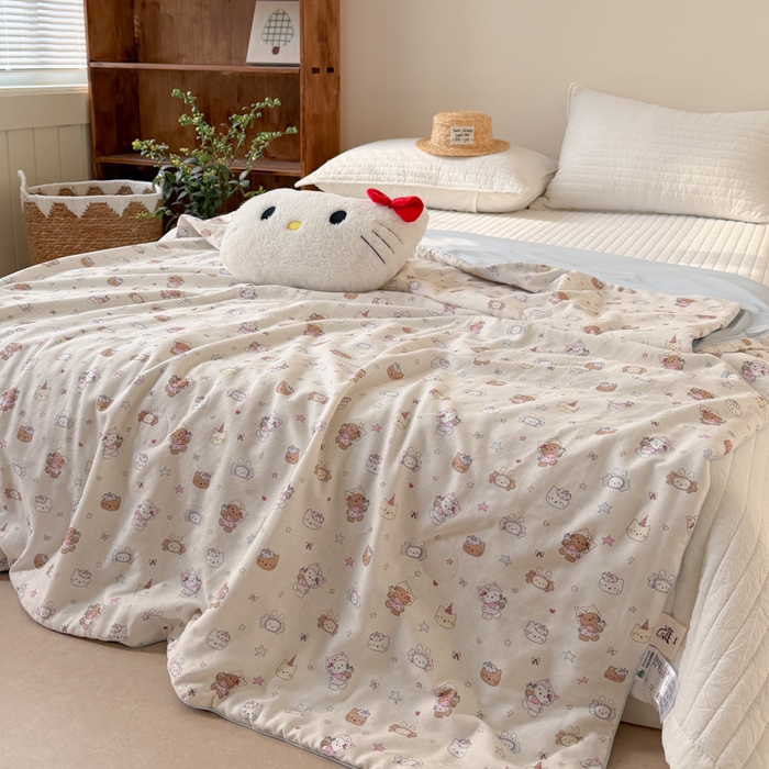 91家纺网 家纺一手货源 找家纺 大彩家居 2026新款全棉双层纱凉感夏被 萌宠派对