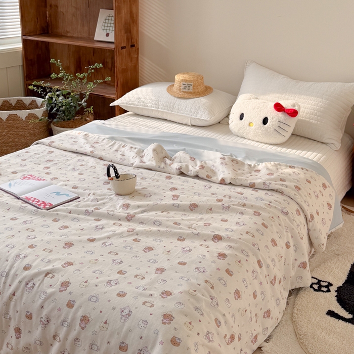 91家纺网 家纺一手货源 找家纺 大彩家居 2026新款全棉双层纱凉感夏被 萌宠派对