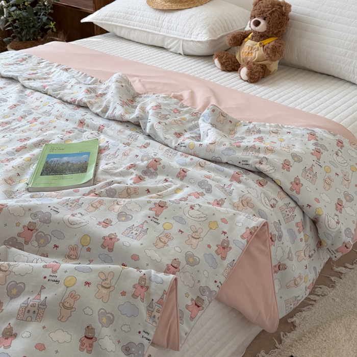 91家纺网 家纺一手货源 找家纺 大彩家居 2026新款全棉双层纱凉感夏被 梦幻城堡