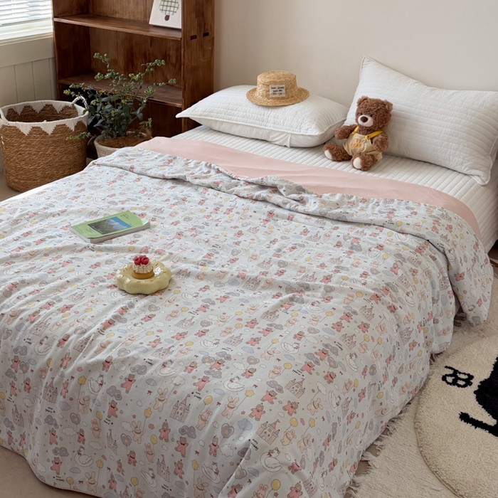 91家纺网 家纺一手货源 找家纺 大彩家居 2026新款全棉双层纱凉感夏被 梦幻城堡