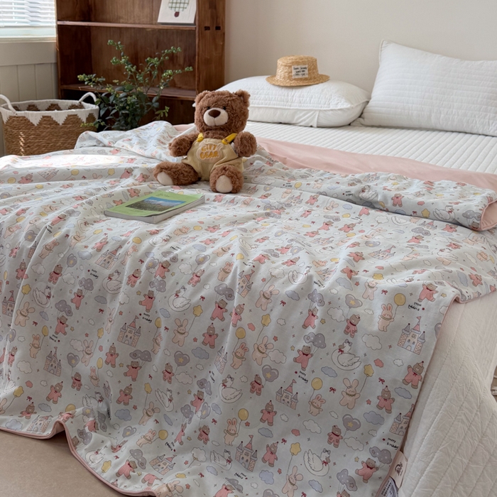 91家纺网 家纺一手货源 找家纺 大彩家居 2026新款全棉双层纱凉感夏被 梦幻城堡