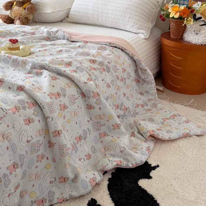 91家纺网 家纺一手货源 找家纺 大彩家居 2026新款全棉双层纱凉感夏被 梦幻城堡