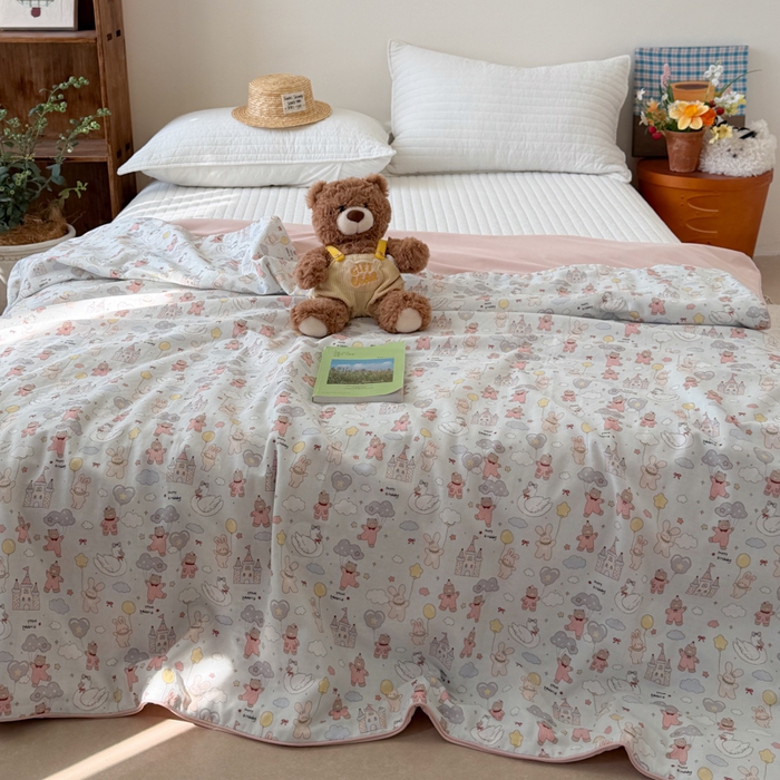 91家纺网 家纺一手货源 找家纺 大彩家居 2026新款全棉双层纱凉感夏被 梦幻城堡