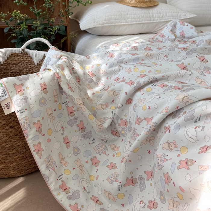 91家纺网 家纺一手货源 找家纺 大彩家居 2026新款全棉双层纱凉感夏被 梦幻城堡