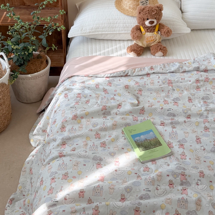 91家纺网 家纺一手货源 找家纺 大彩家居 2026新款全棉双层纱凉感夏被 梦幻城堡