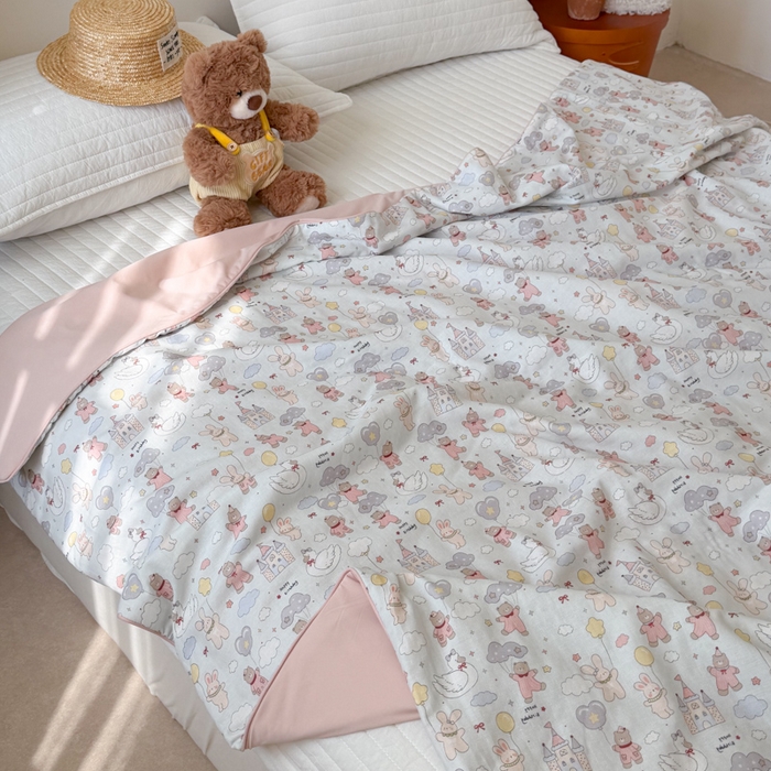 91家纺网 家纺一手货源 找家纺 大彩家居 2026新款全棉双层纱凉感夏被 梦幻城堡