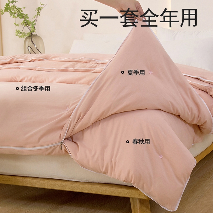 91家纺网 家纺一手货源 找家纺 禹祥家纺 2026新款拉链款二合一子母被蚕蛹蛋白春秋被冬被加厚被子被芯 粉色