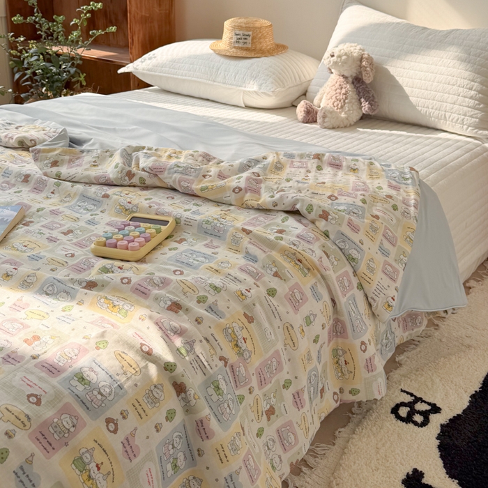 91家纺网 家纺一手货源 找家纺 大彩家居 2026新款全棉双层纱凉感夏被 童话集锦