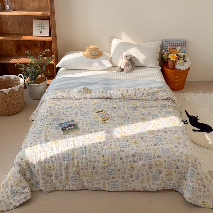 91家纺网 家纺一手货源 找家纺 大彩家居 2026新款全棉双层纱凉感夏被 童话集锦