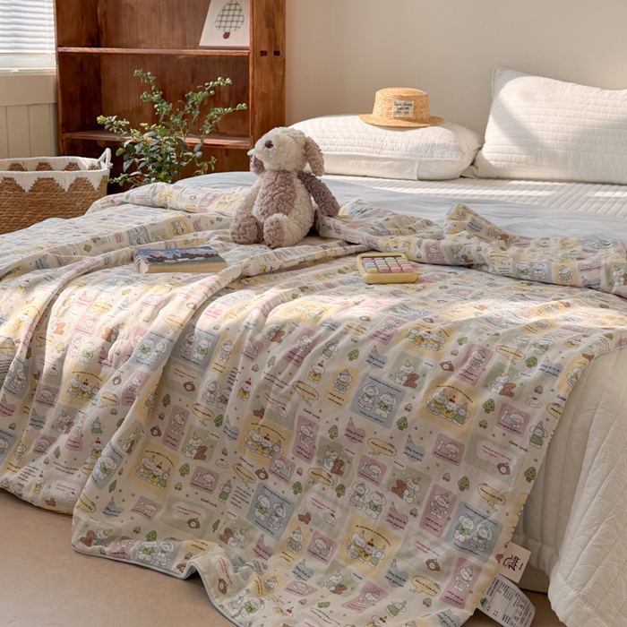 91家纺网 家纺一手货源 找家纺 大彩家居 2026新款全棉双层纱凉感夏被 童话集锦