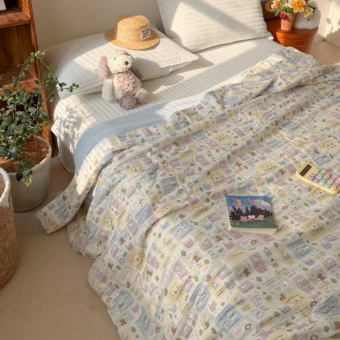 91家纺网 家纺一手货源 找家纺 大彩家居 2026新款全棉双层纱凉感夏被 童话集锦