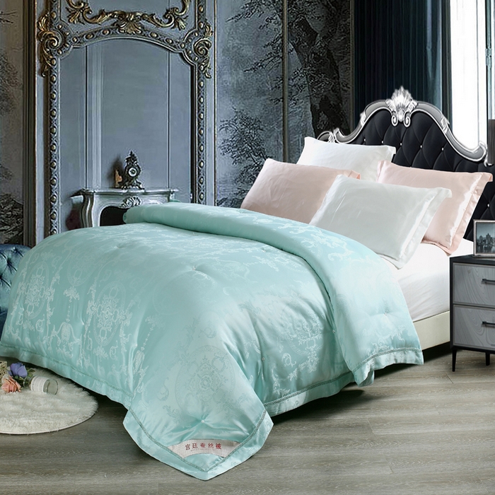 禹祥家纺 2026顶级绒提花手工榨蚕丝被夏被春秋被冬被子母被被芯双人夏季空调被（支持质检） 青色