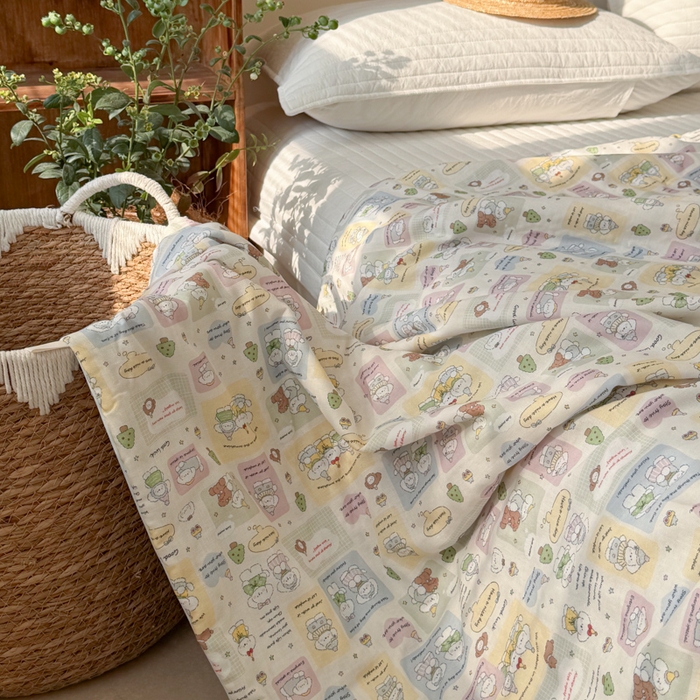 91家纺网 家纺一手货源 找家纺 大彩家居 2026新款全棉双层纱凉感夏被 童话集锦