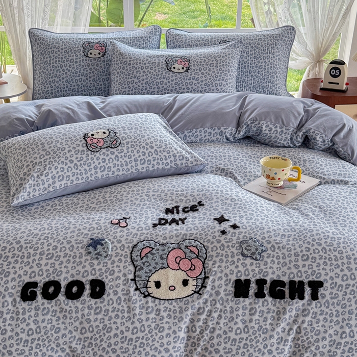 91家纺网 家纺一手货源 找家纺 恋佳居 2026新款毛巾绣古法棉单品被套被套单件 蓝酷豹猫