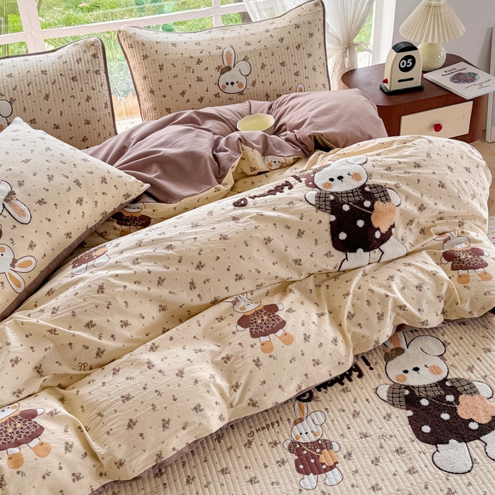 91家纺网 家纺一手货源 找家纺 恋佳居 2026新款毛巾绣古法棉单品被套被套单件 花兔小叙