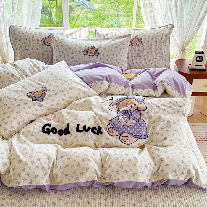 91家纺网 家纺一手货源 找家纺 恋佳居 2026新款毛巾绣古法棉单品被套被套单件 迷雾紫兔