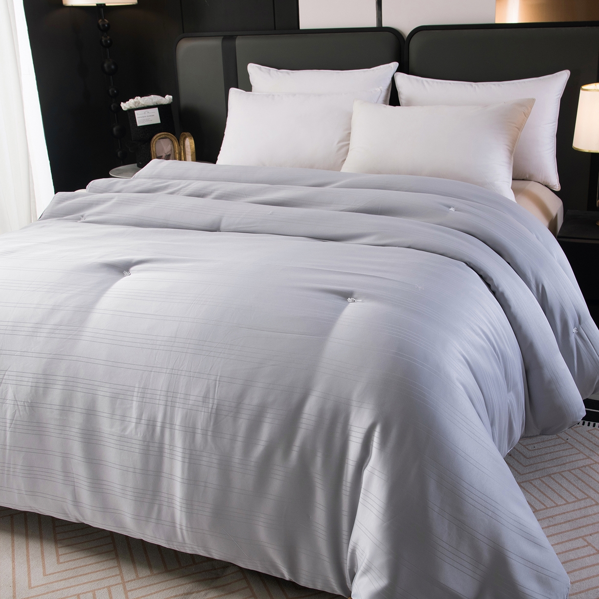 91家纺网 家纺一手货源 找家纺 禹祥家纺 2026新款爆款手工蚕丝被直播春秋被宿舍冬被子母被被子被芯拉链款 灰色