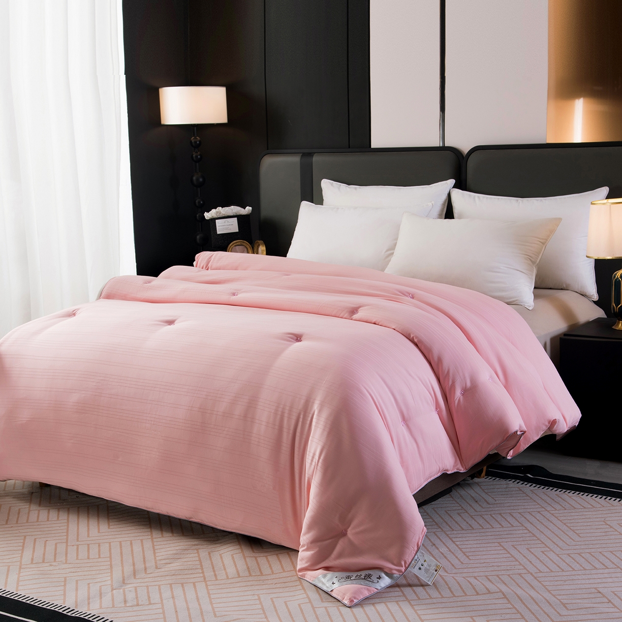 91家纺网 家纺一手货源 找家纺 禹祥家纺 2026新款爆款手工蚕丝被直播春秋被宿舍冬被子母被被子被芯拉链款 粉色