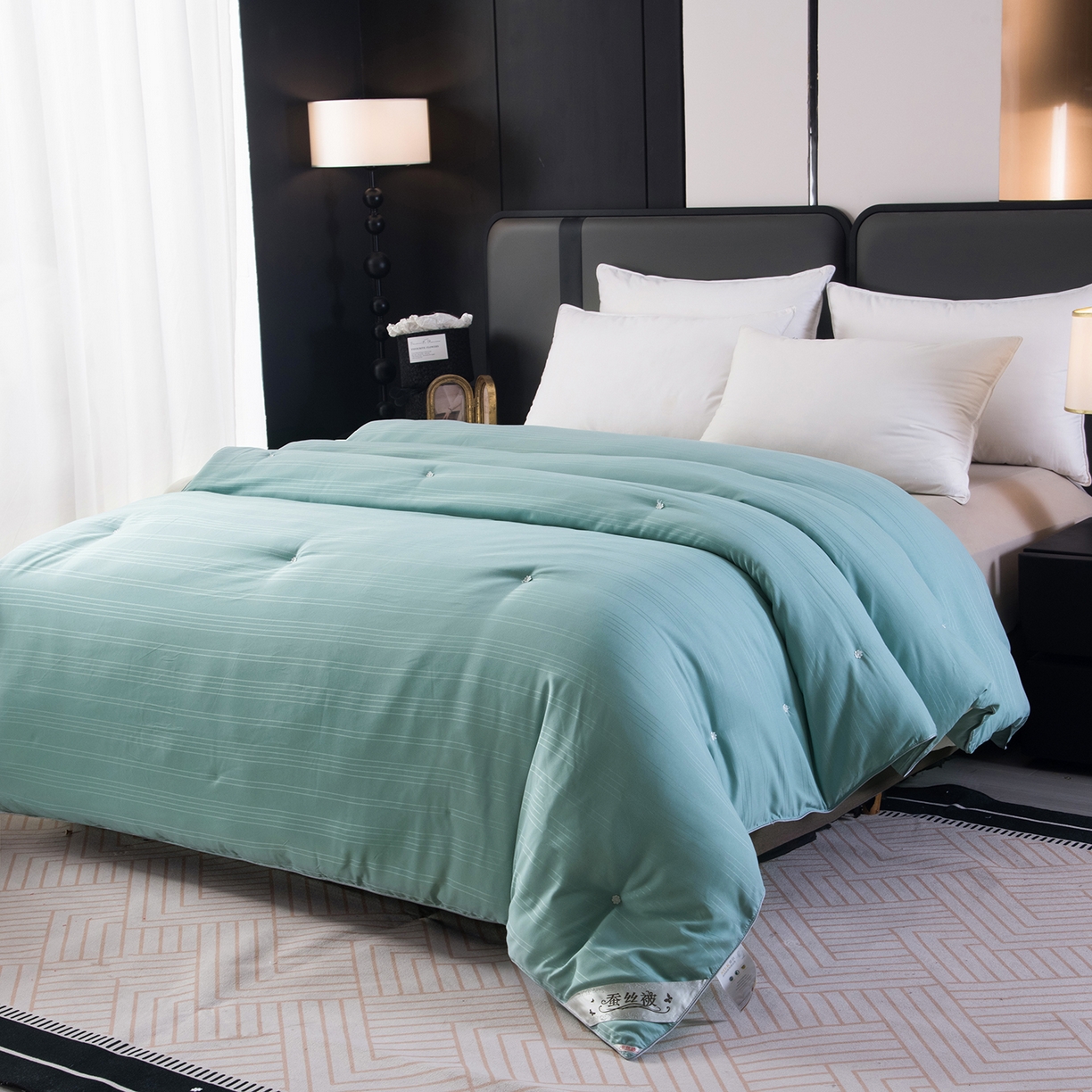 91家纺网 家纺一手货源 找家纺 禹祥家纺 2026新款爆款手工蚕丝被直播春秋被宿舍冬被子母被被子被芯拉链款 绿色