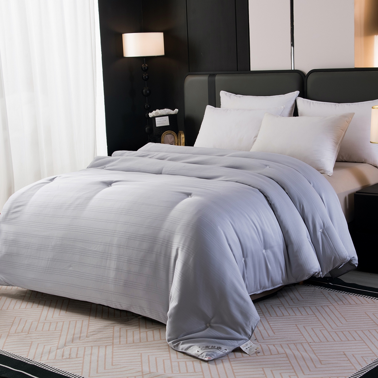 91家纺网 家纺一手货源 找家纺 禹祥家纺 2026新款爆款手工蚕丝被直播春秋被宿舍冬被子母被被子被芯拉链款 灰色