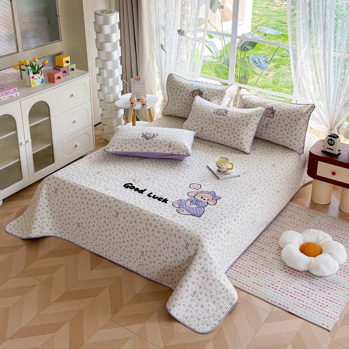 恋佳居 2026新款毛巾绣古法棉单品床盖床盖单件 迷雾紫兔