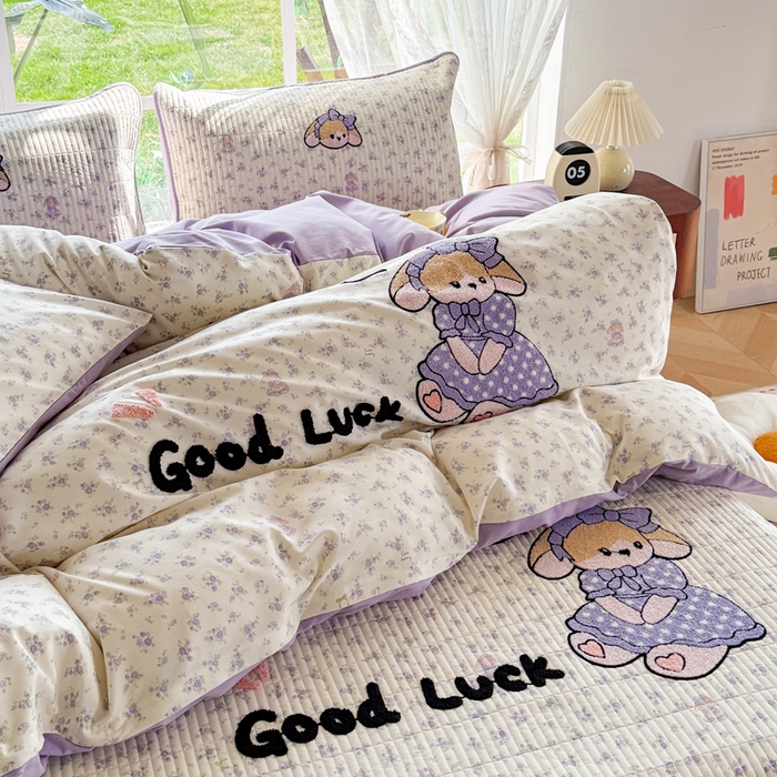 91家纺网 家纺一手货源 找家纺 恋佳居 2026新款毛巾绣古法棉单品床盖床盖单件 迷雾紫兔