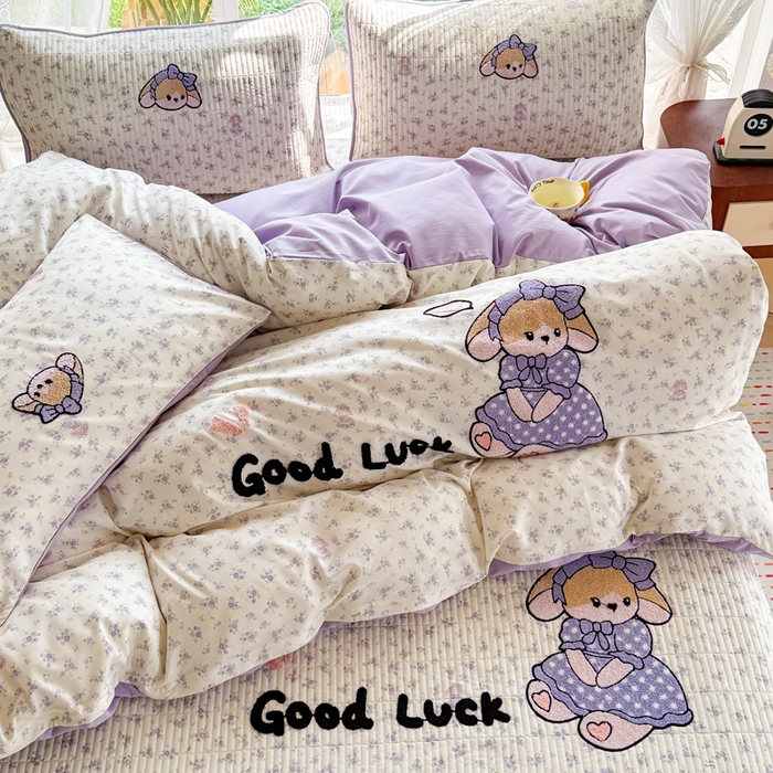 91家纺网 家纺一手货源 找家纺 恋佳居 2026新款毛巾绣古法棉单品床盖床盖单件 迷雾紫兔